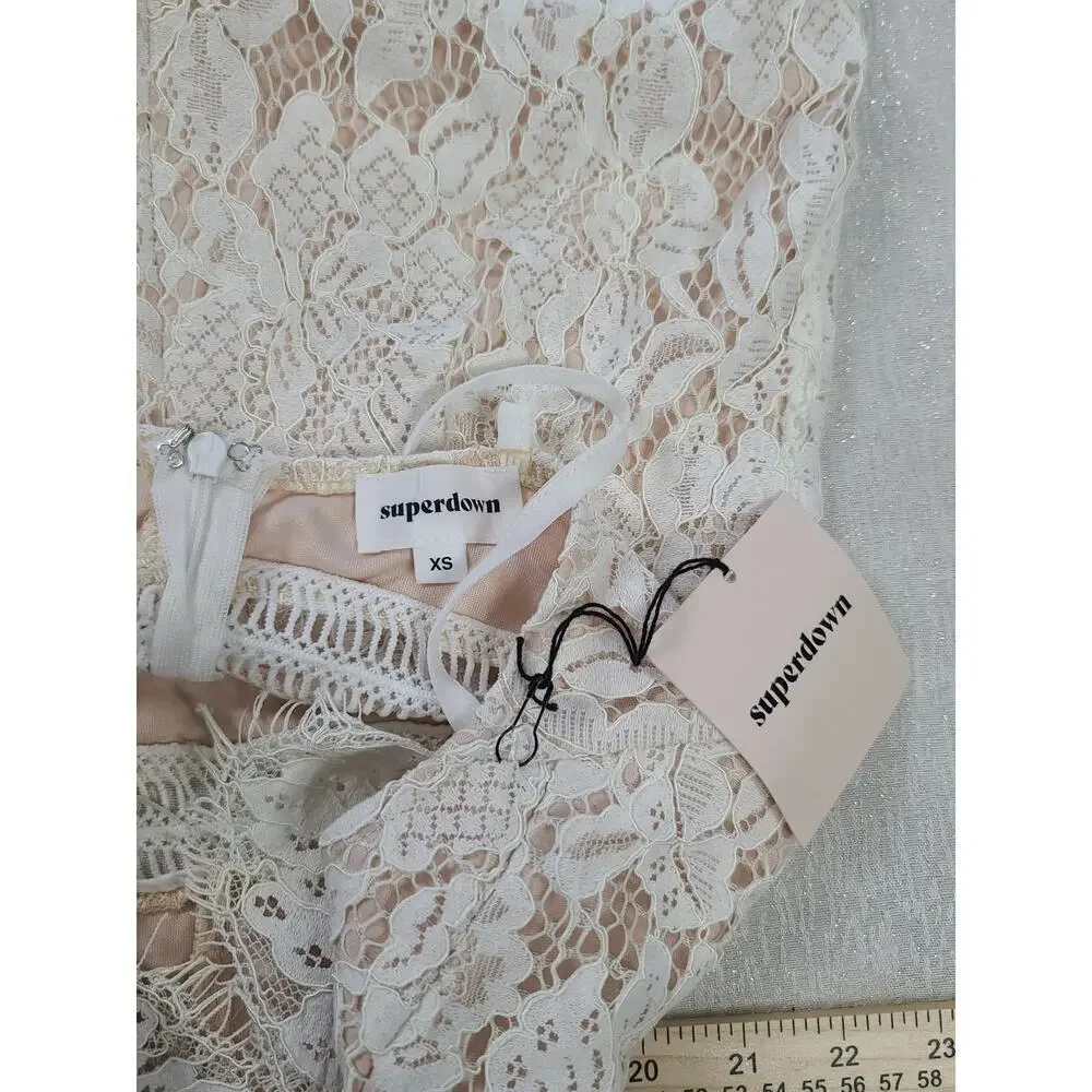 Superdown Remi Lace mini women's dress off white lace crochet Sz XS Cottagecore - Picture 5 of 10